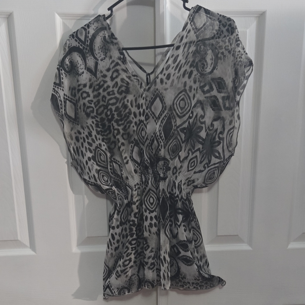 Black and Gray 2 in 1 Women's Top or Bathing Suit Cover